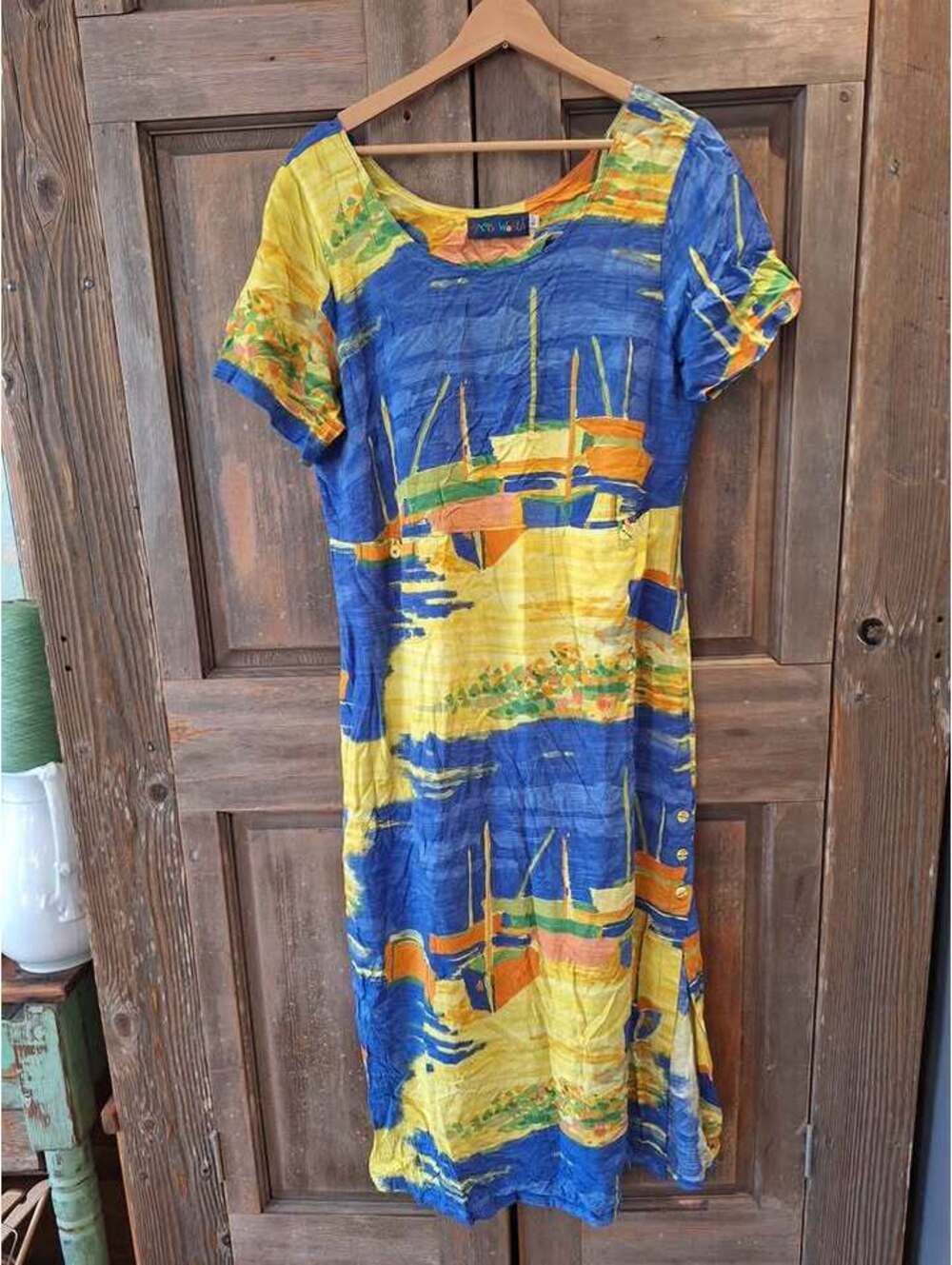 Vintage dress, sailboats, Jams World, 1980's. Nautical, cruise, beach vibe. Lrg.